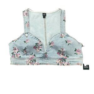 Wild Fable Women's Blue Denim Floral Women's Crop Vest Size: Large